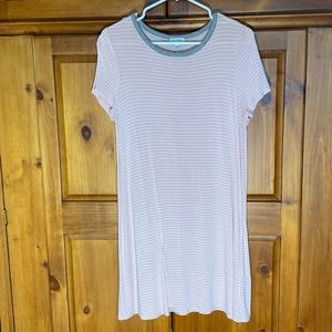 New Love Flower Light Pink and White Womens Striped Sun Dress